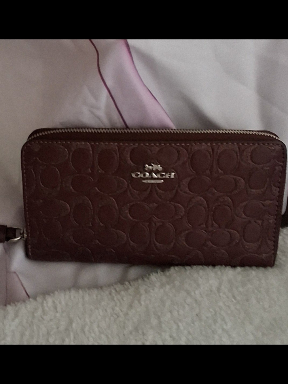 Coach Authentic “C” Logo Full Size Zip Around Wallet Metallic Raspberry Glittery